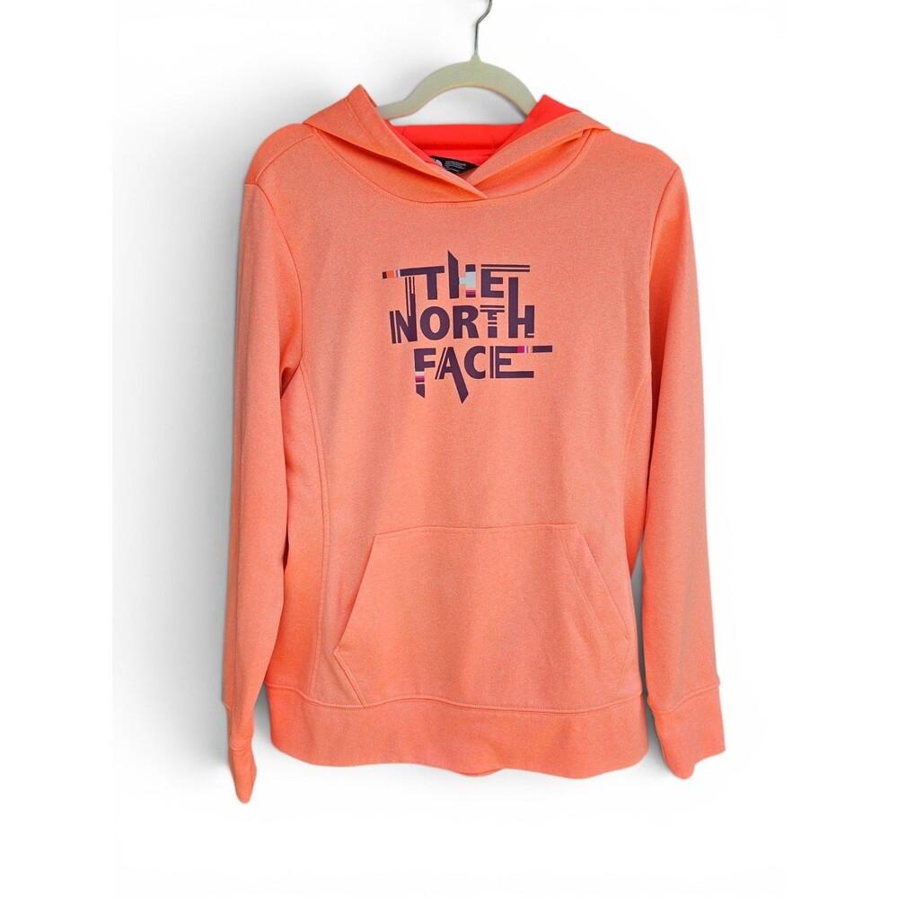 The North Face Hoodie Womens Large Coral Orange Pullover Sweatshirt Logo Pocket